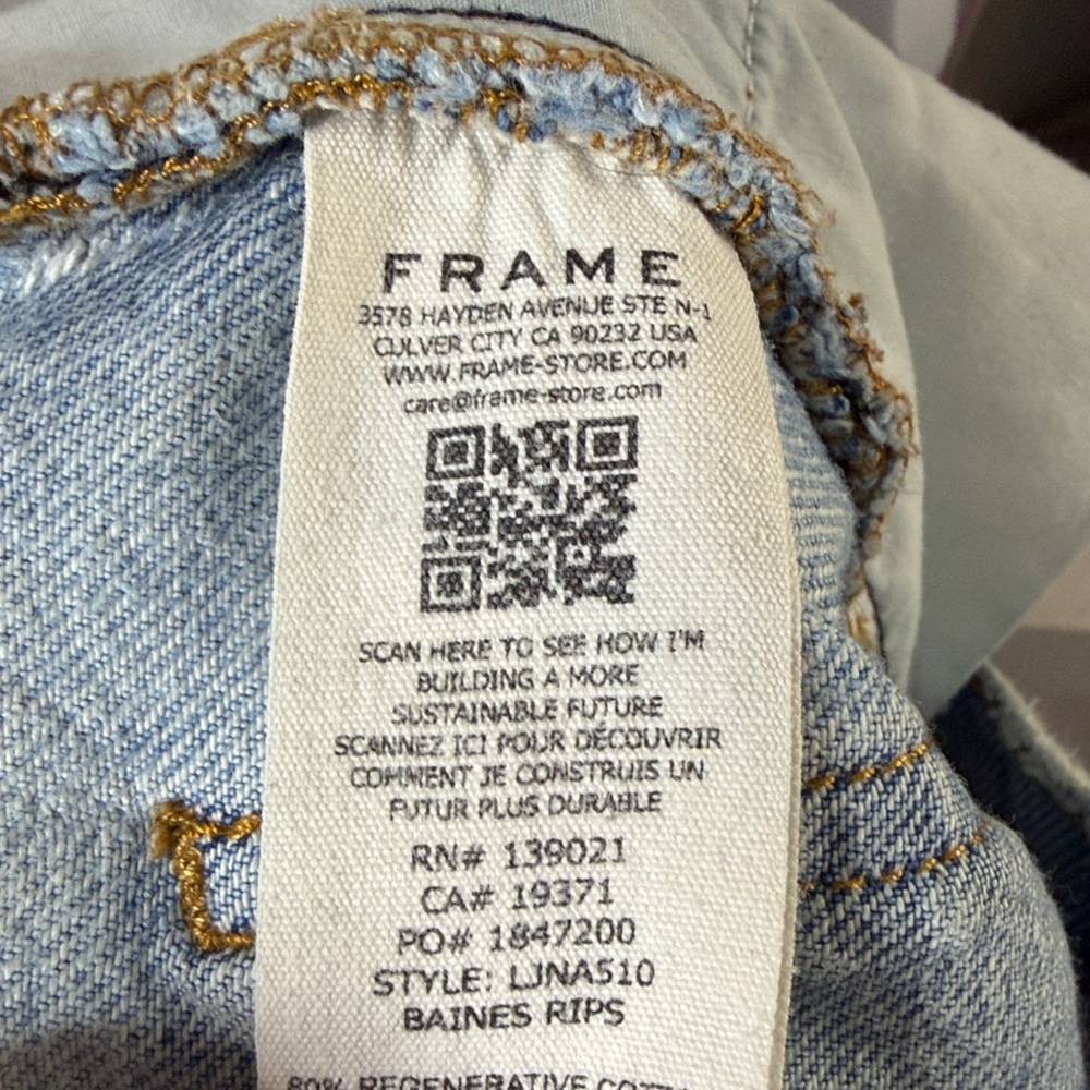 Frame Denim Le Jane Ankle Light Blue Jeans with Distressed Details Women's 27 - Picture 6 of 9